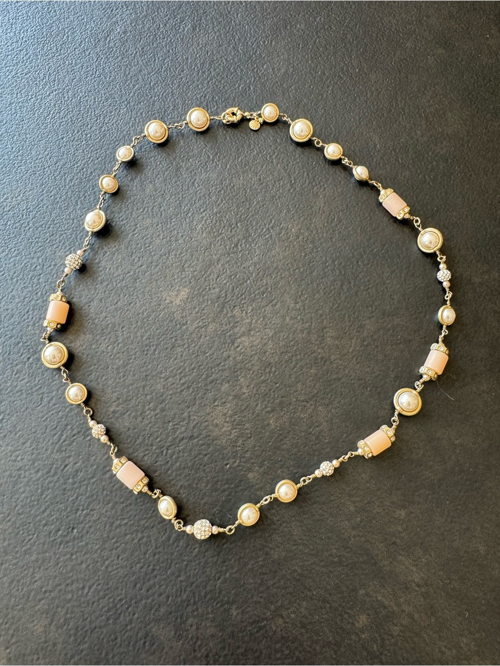 J. Crew Gold-Tone Necklace with Pink Beads and Pearlescent Accents